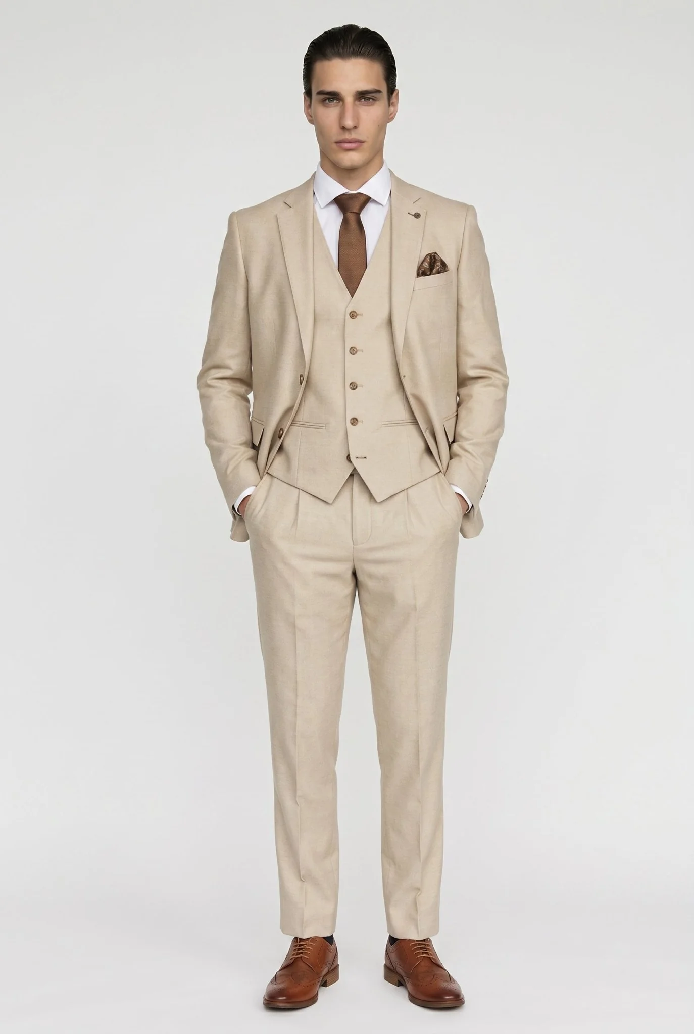 Belmont Beige Men's Three Piece Suit - Image 2