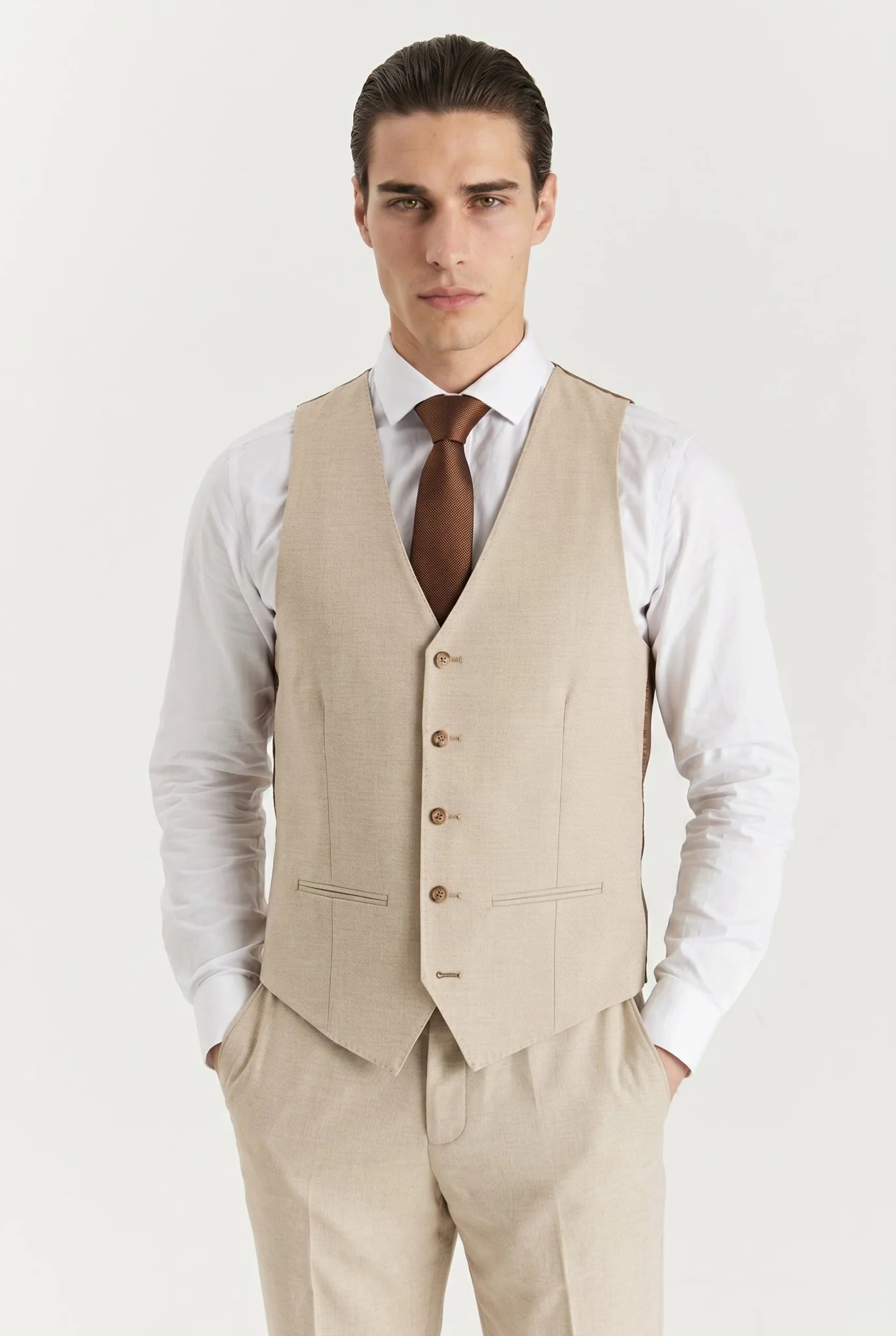 Belmont Beige Men's Three Piece Suit - Image 5
