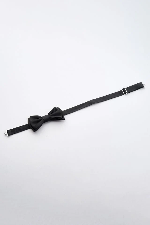 Black Satin Bow Tie Set with Cufflinks - Image 2