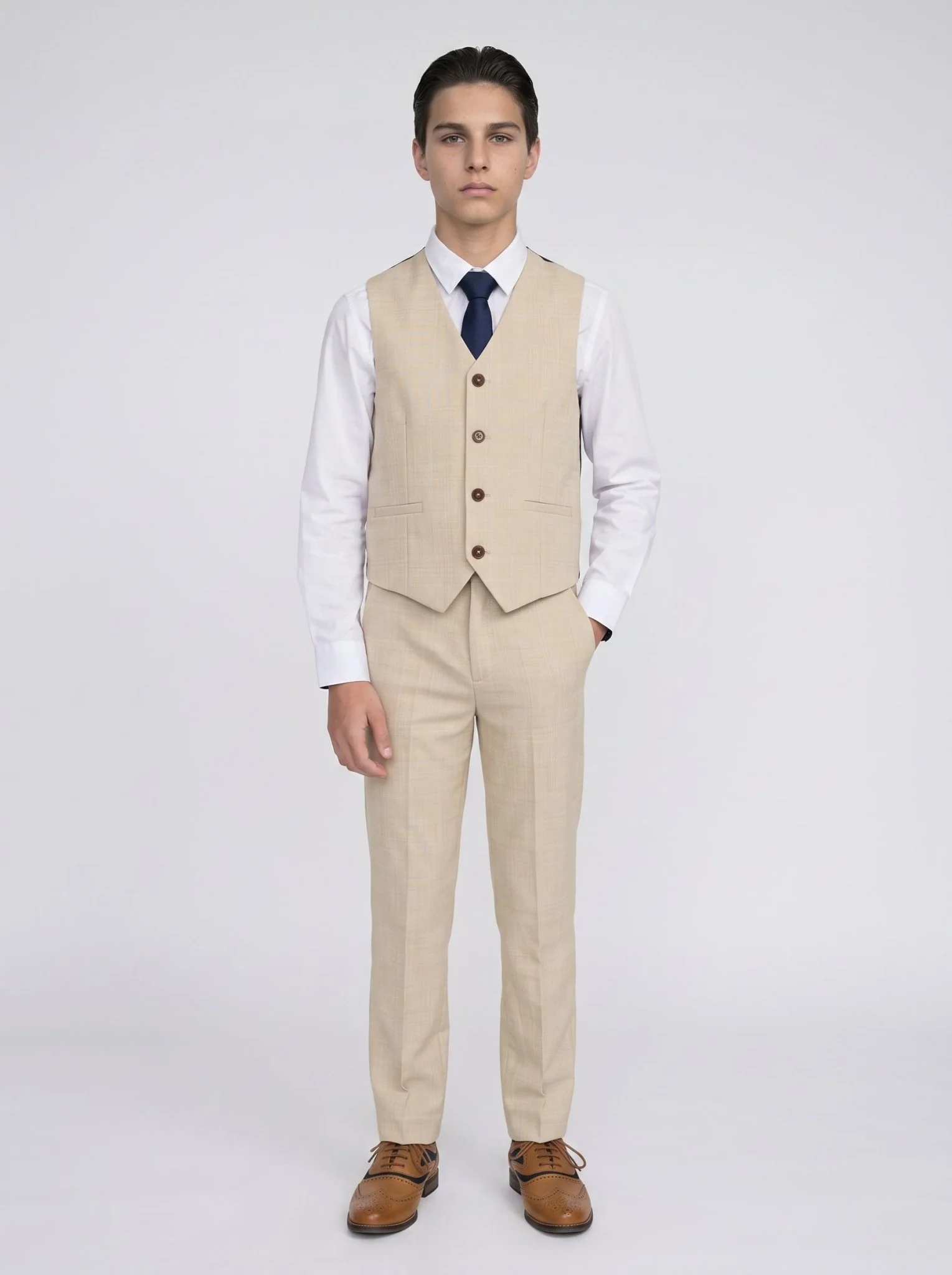 Boys Camden Beige Suit - Image 2