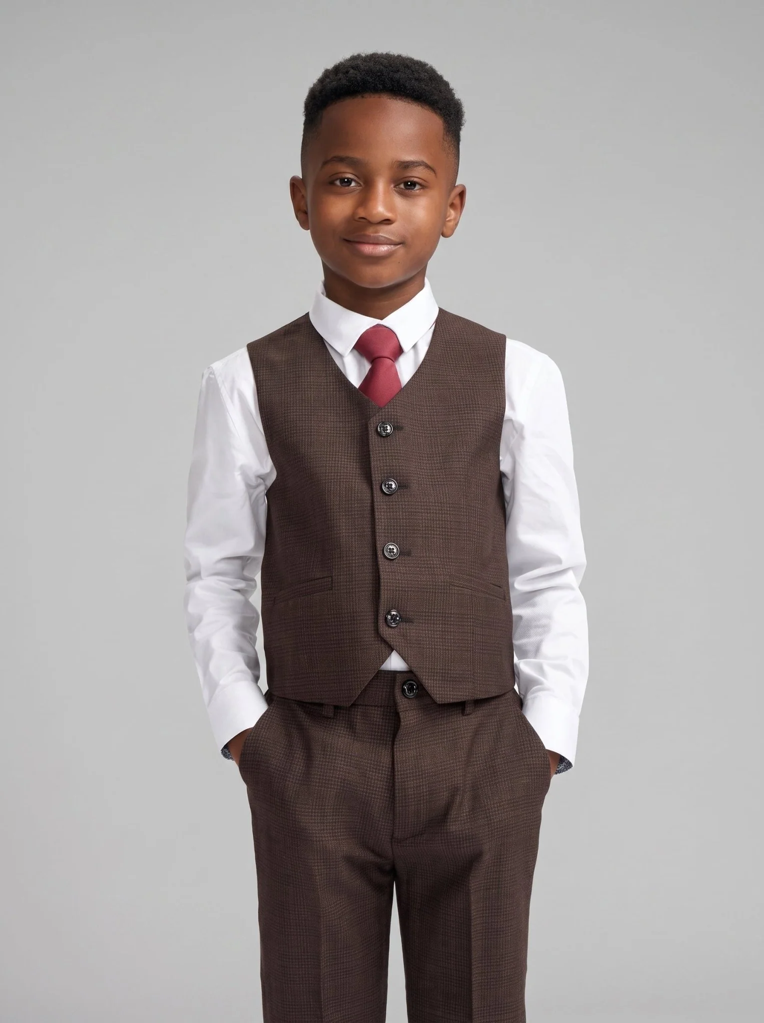 Boys Caridi Brown Three Piece Suit - Image 3