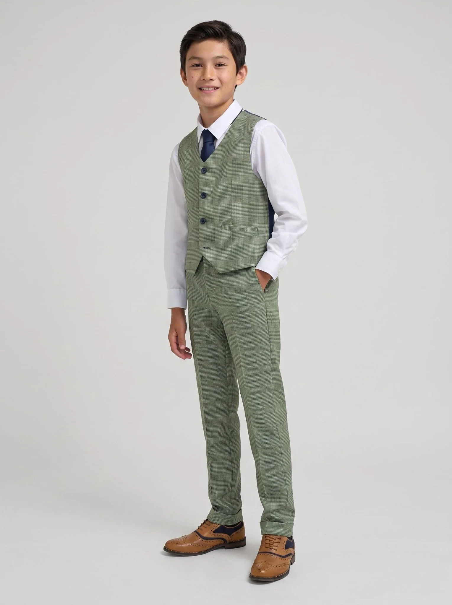 Boys Caridi Sage Three Piece Suit - Image 5