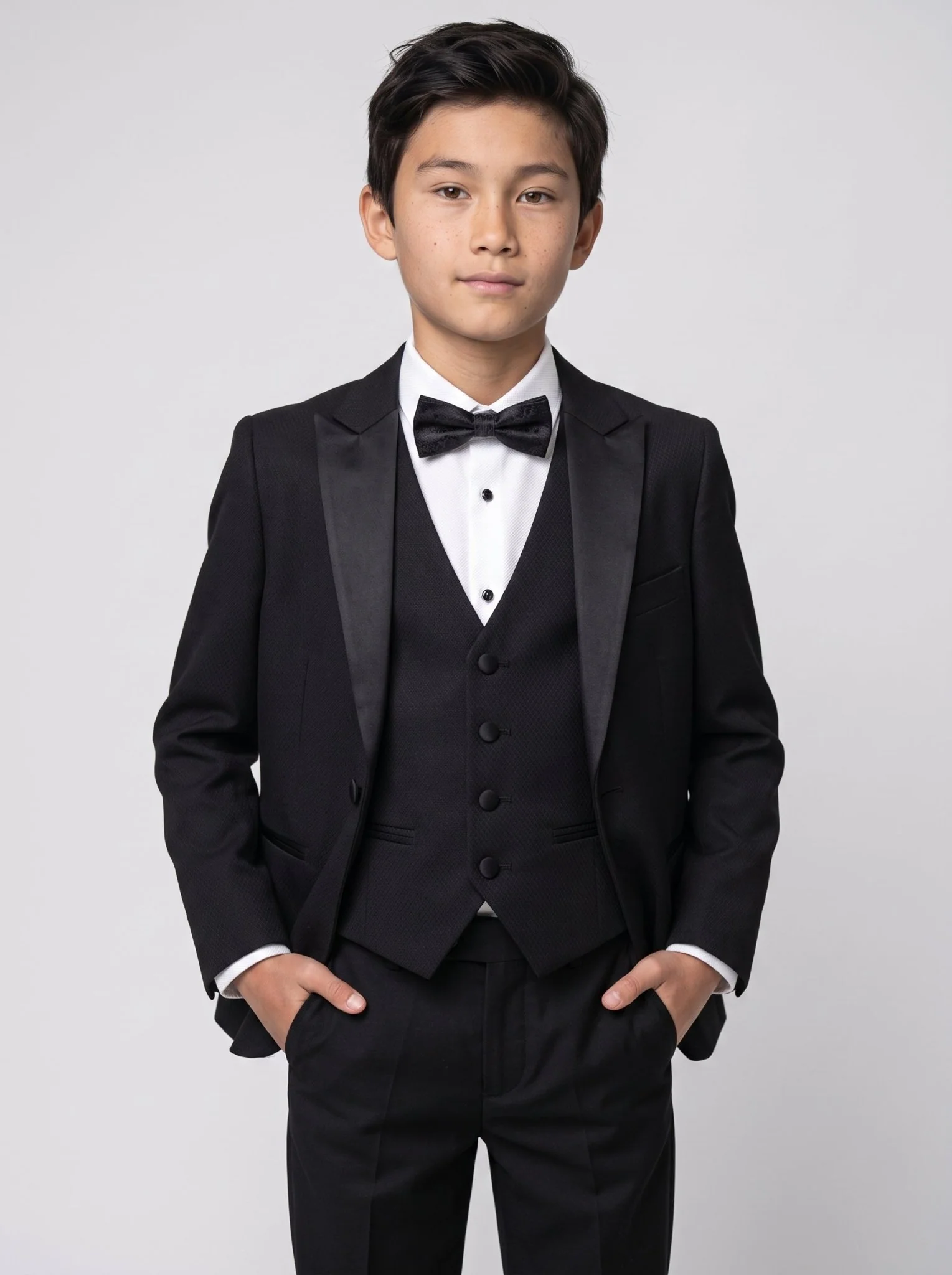 DALTON - Black Tux Lapel Diamond Three Piece Suit - Image 2