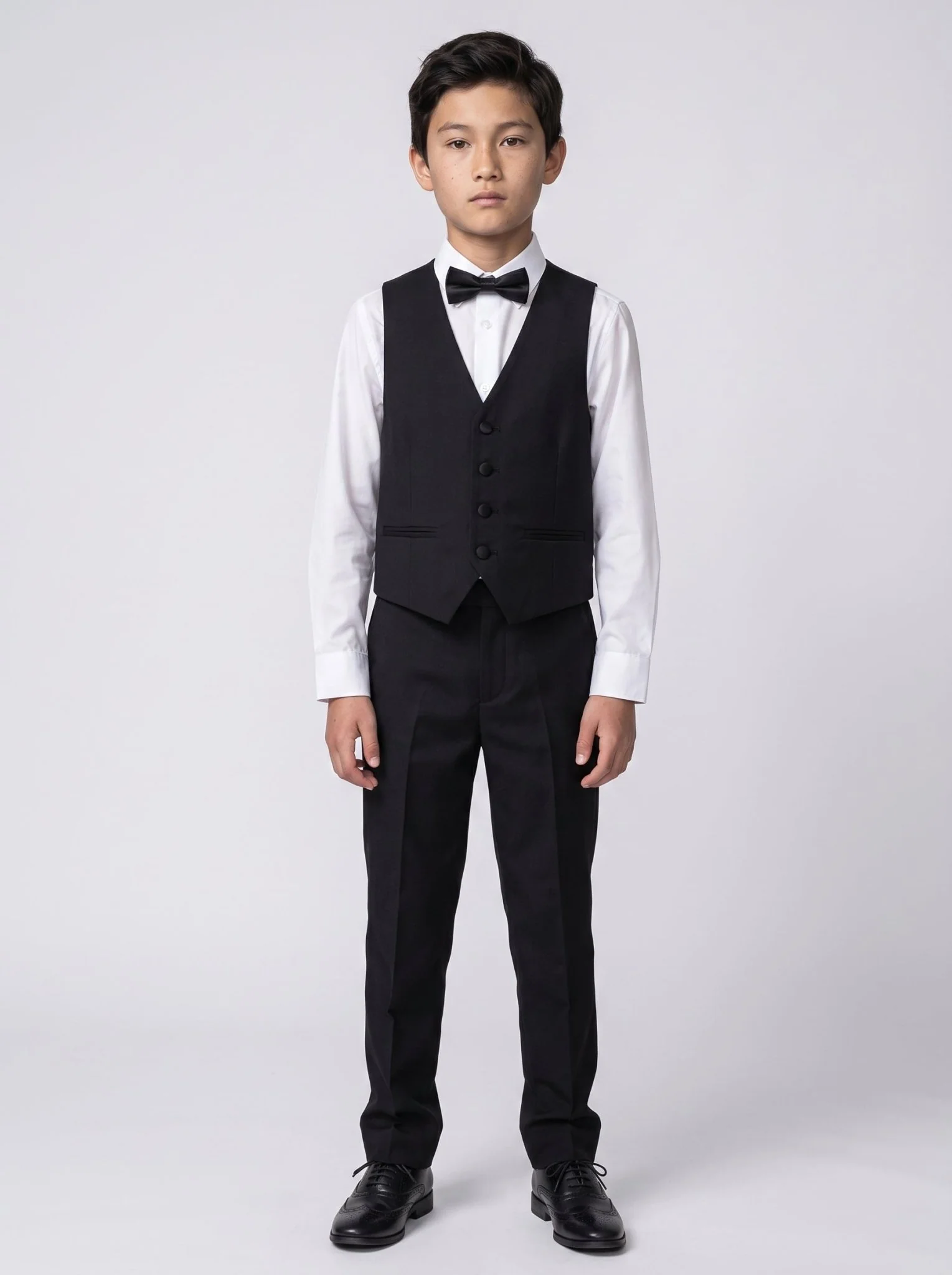 DALTON - Black Tux Lapel Diamond Three Piece Suit - Image 4