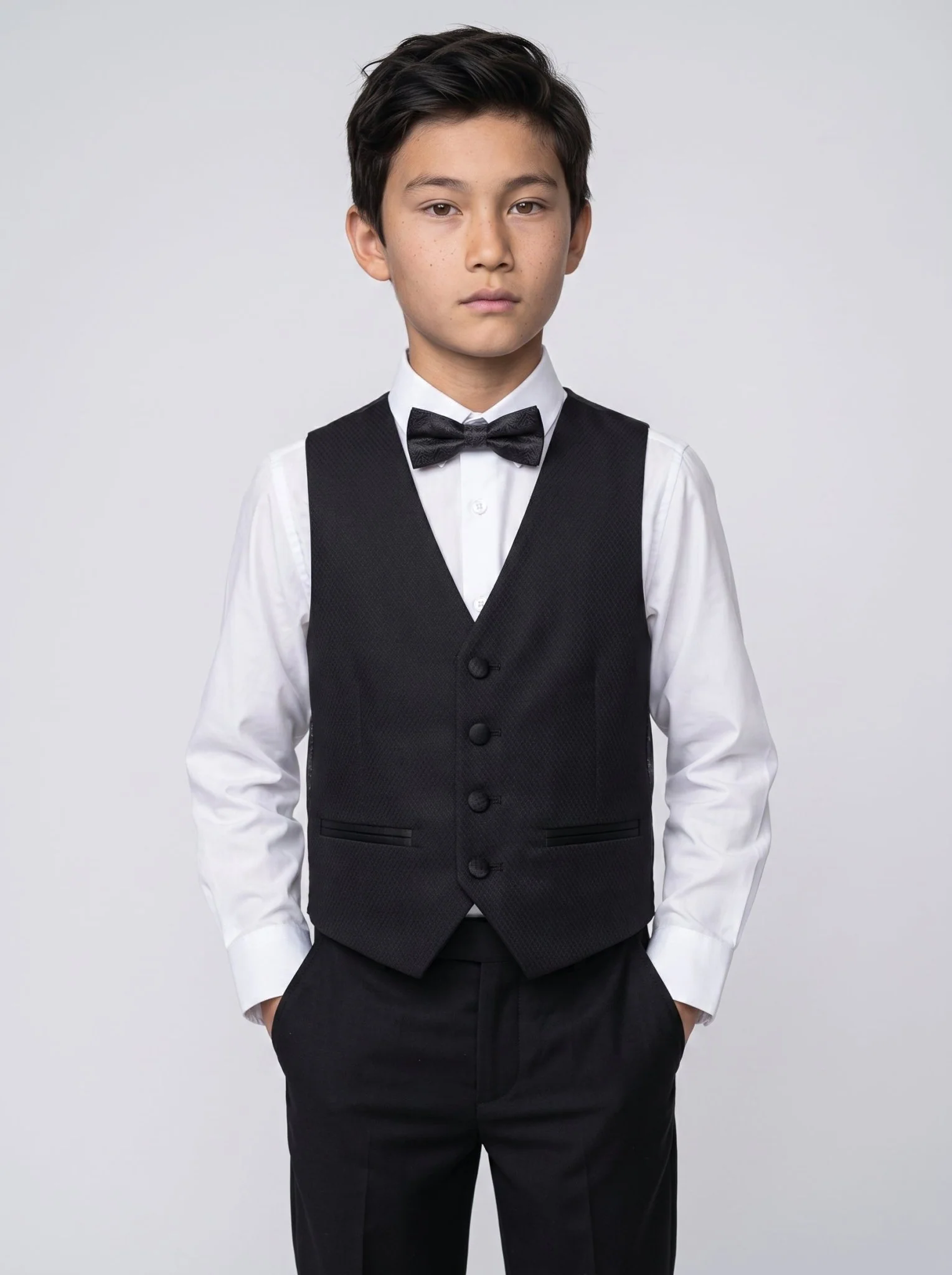 DALTON - Black Tux Lapel Diamond Three Piece Suit - Image 5