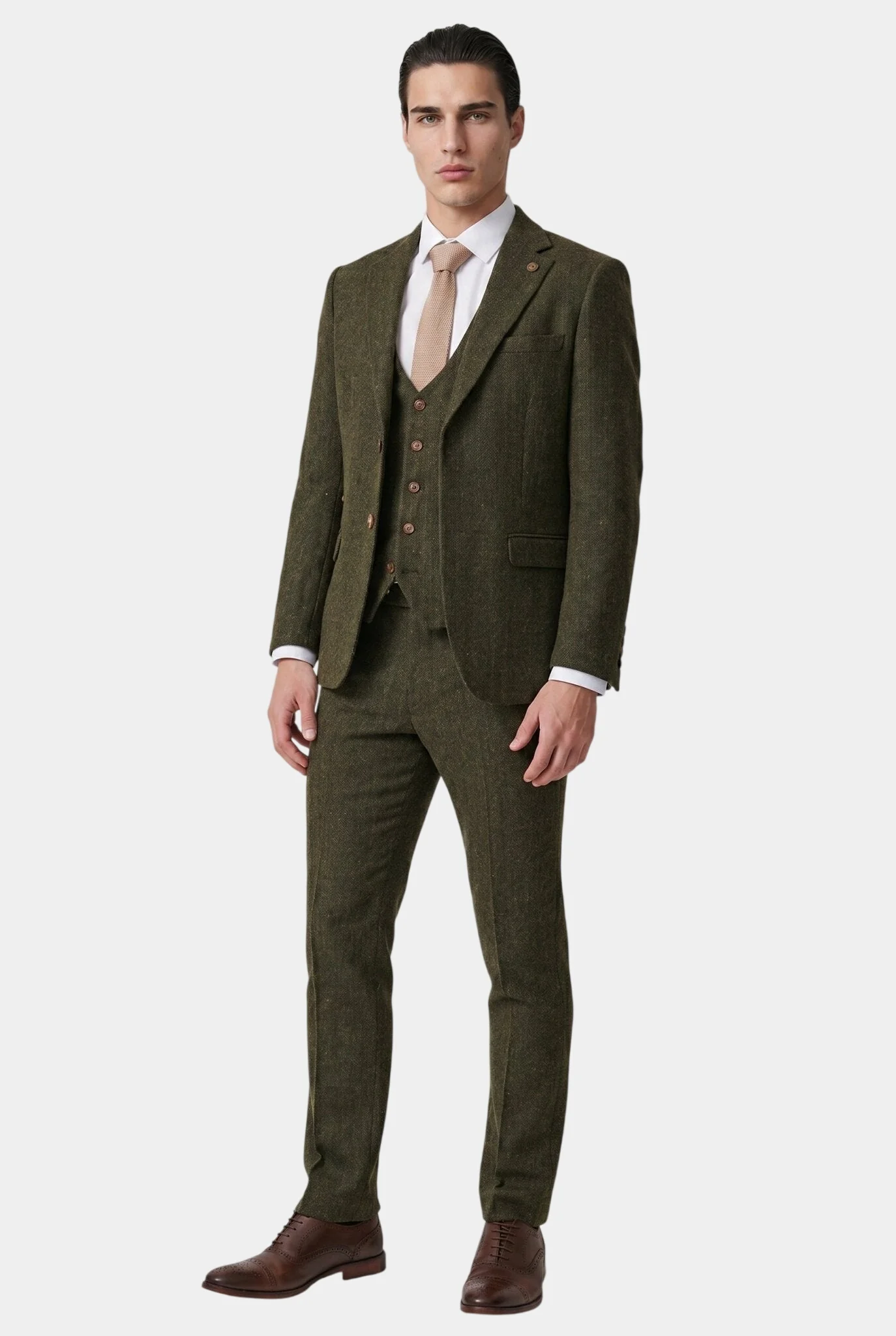 Dean - Olive Tweed Three Piece Suit