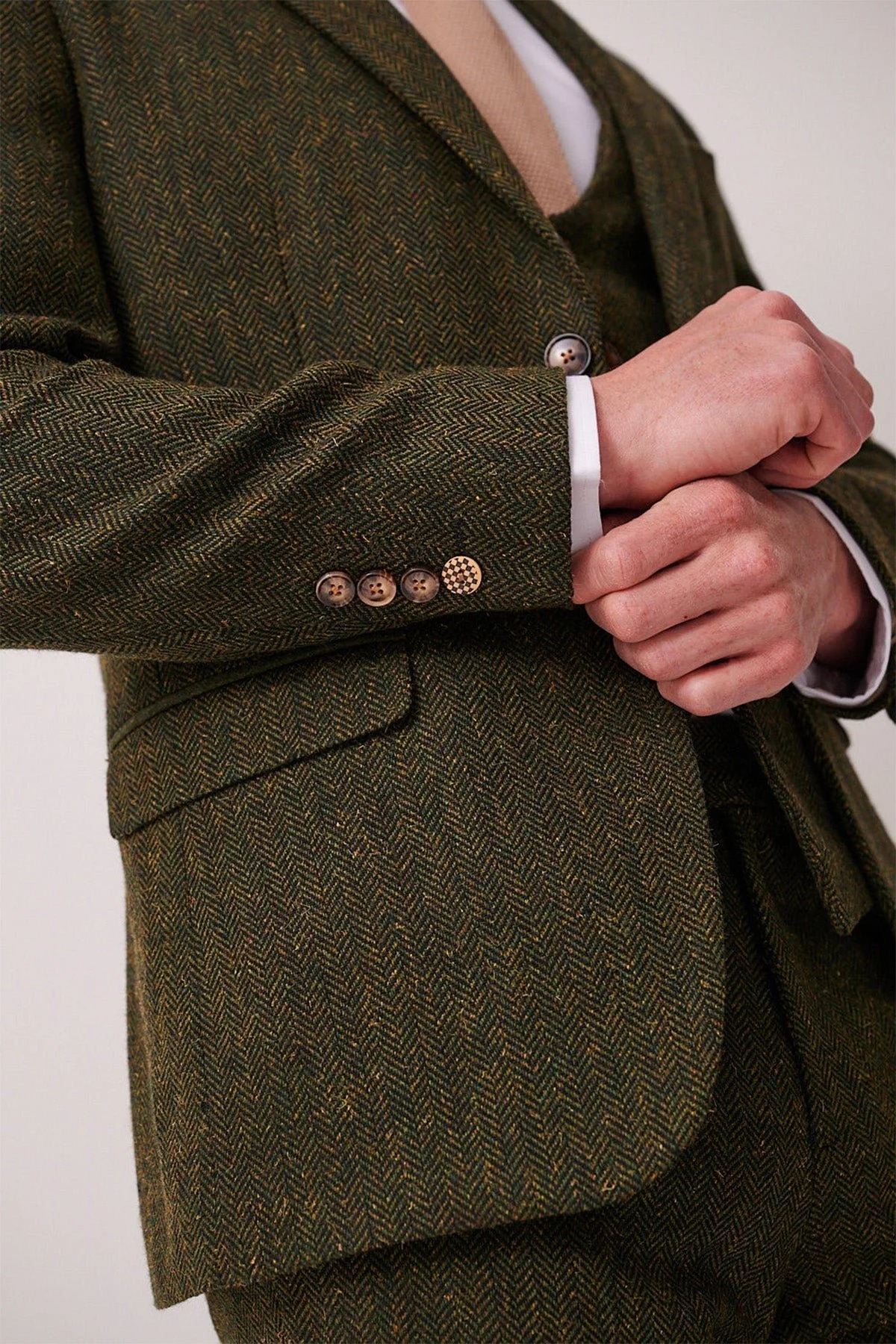 Dean - Olive Tweed Three Piece Suit - Image 2