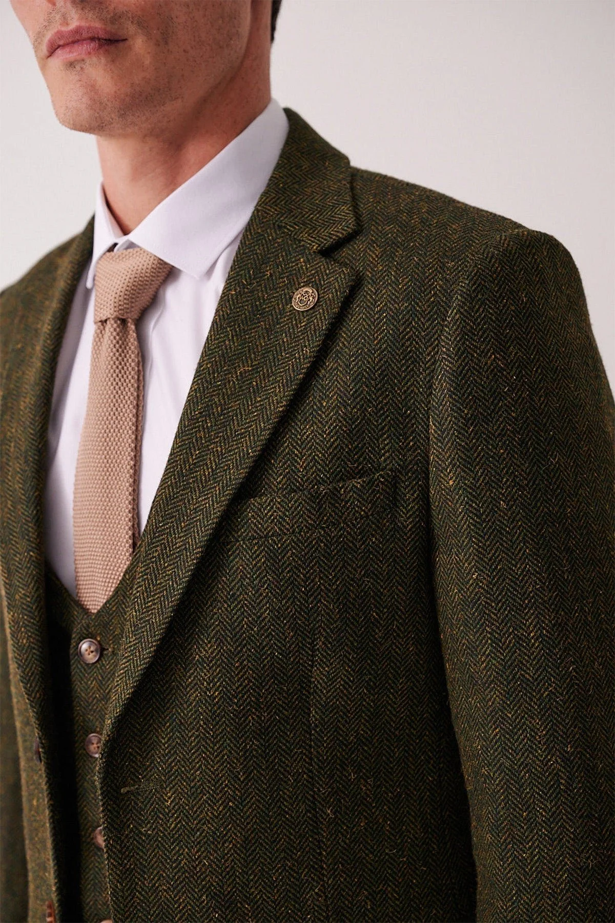 Dean - Olive Tweed Three Piece Suit - Image 4