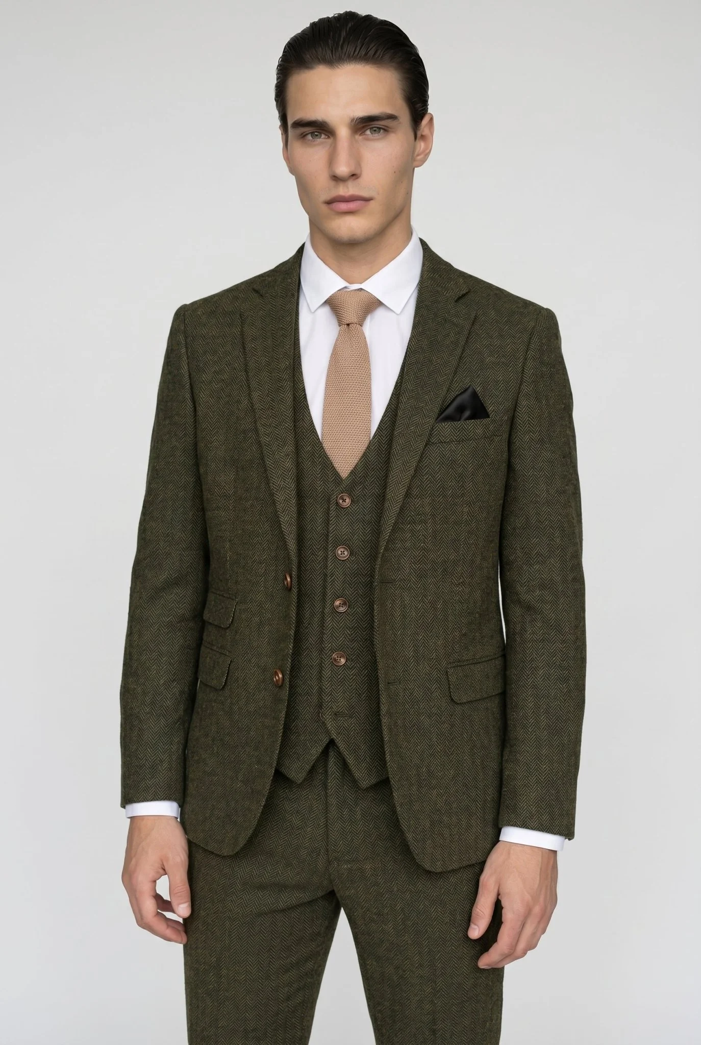 Dean - Olive Tweed Three Piece Suit - Image 5