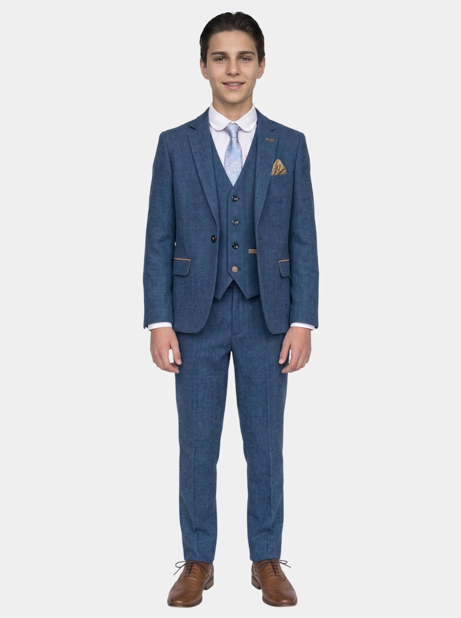 DION - Blue Tweed Check Three Piece Suit