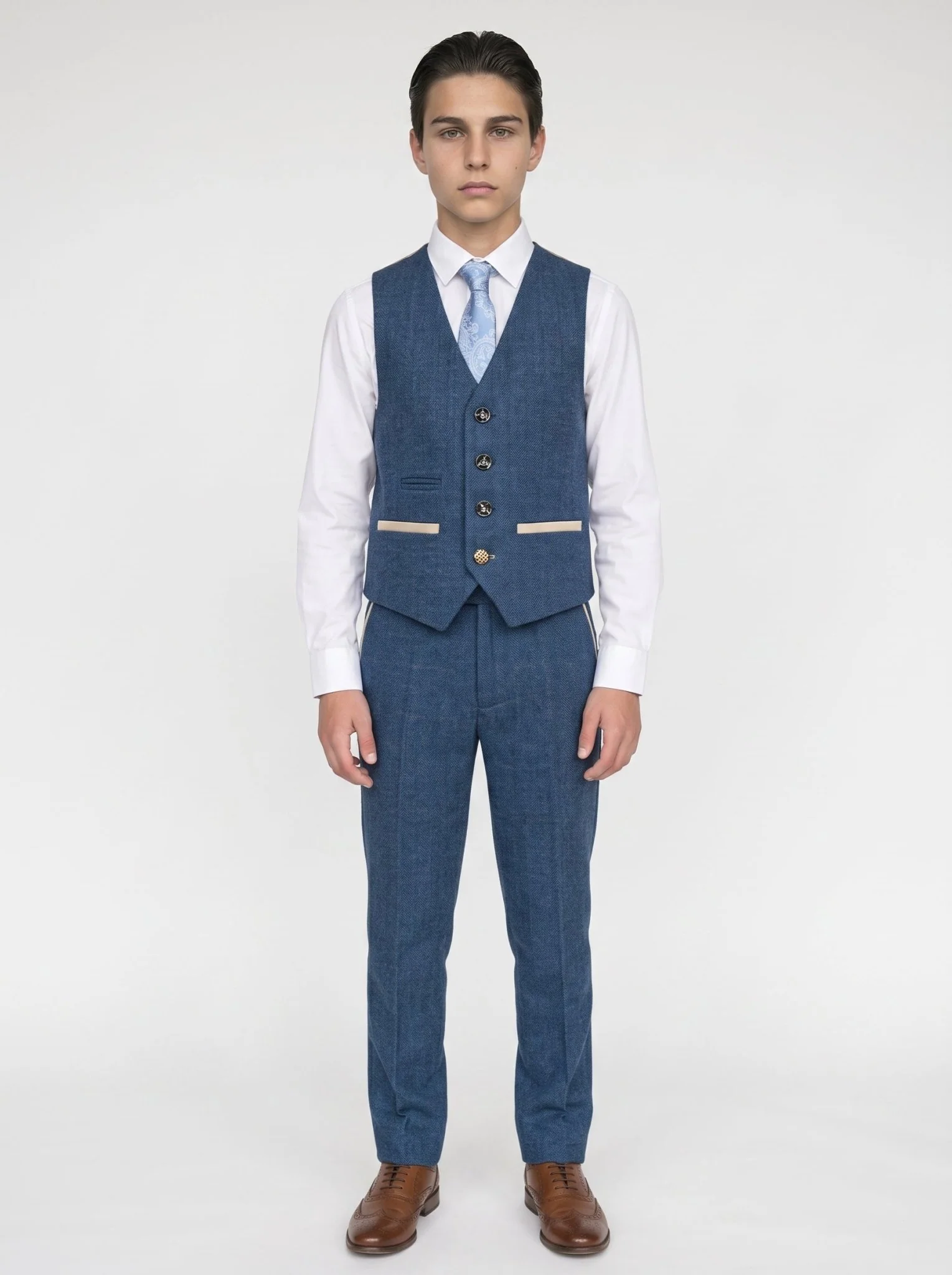 DION - Blue Tweed Check Three Piece Suit - Image 2