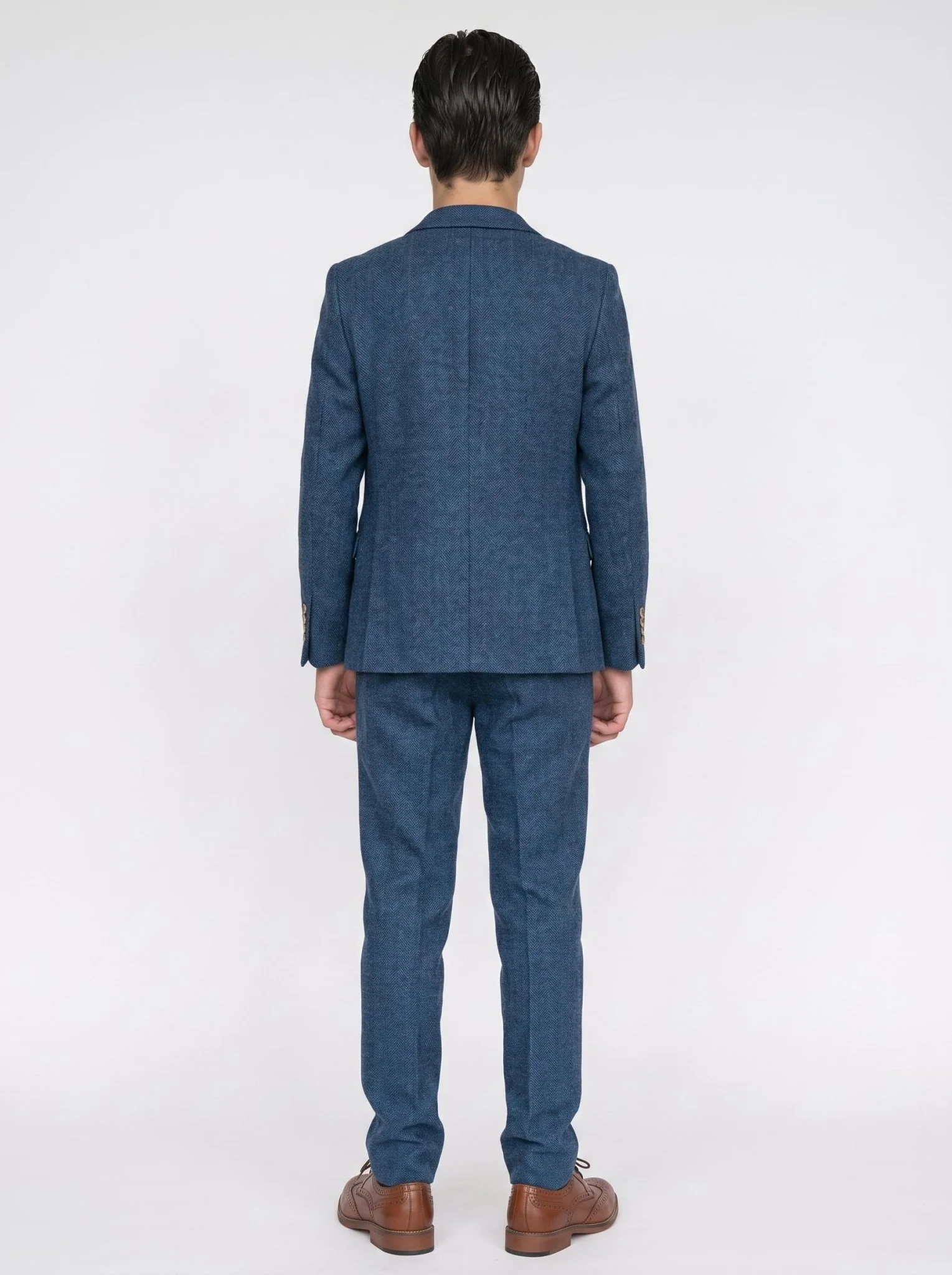DION - Blue Tweed Check Three Piece Suit - Image 4