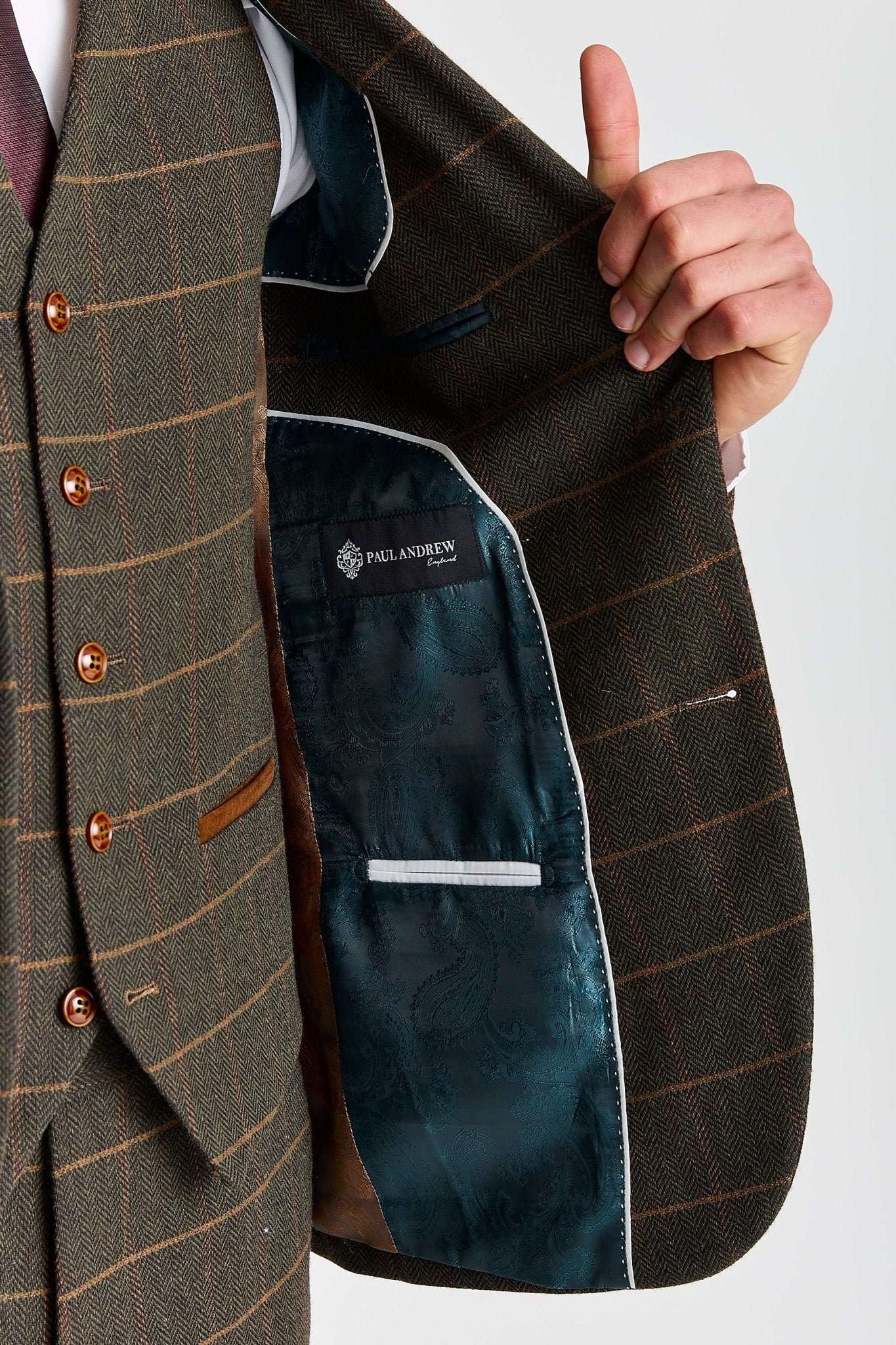 Harris Green Herringbone Tweed Check Three Piece Suit - Image 3