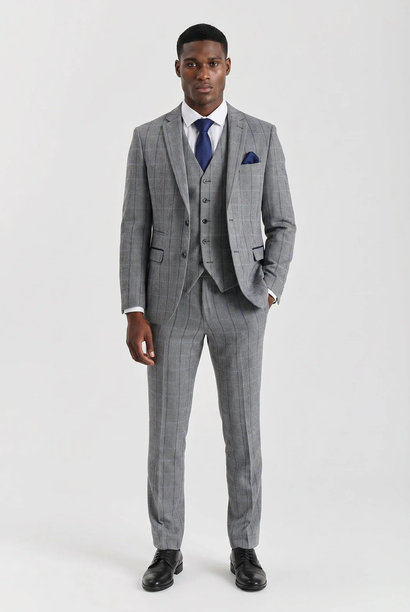 Harris Grey Herringbone Tweed Check Three Piece Suit - Image 2