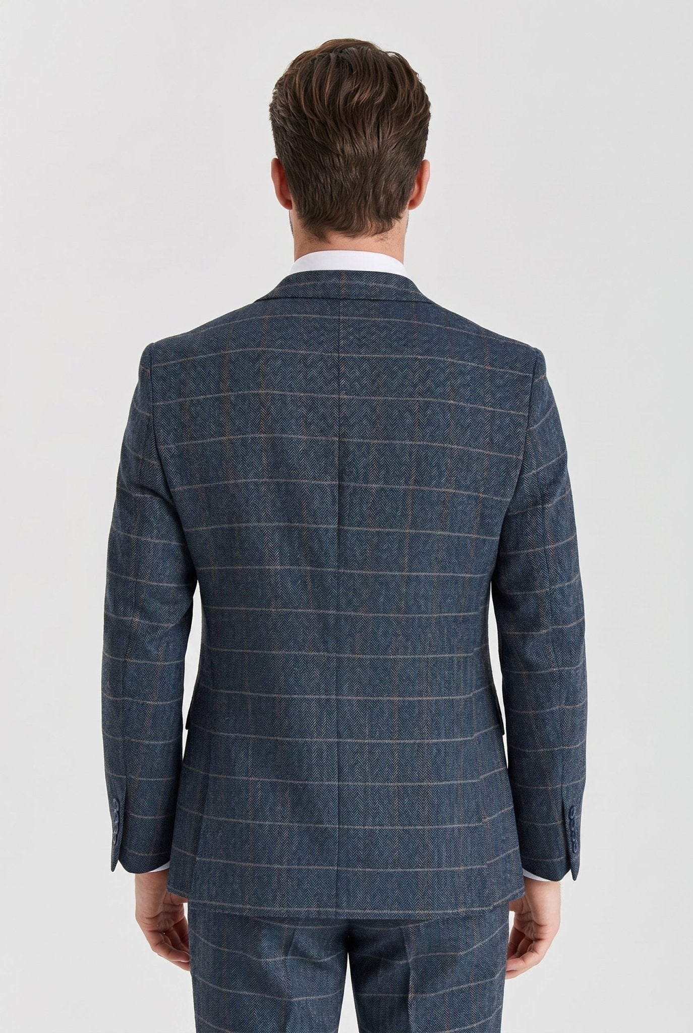 Harris Navy Herringbone Tweed Check Three Piece Suit - Image 5