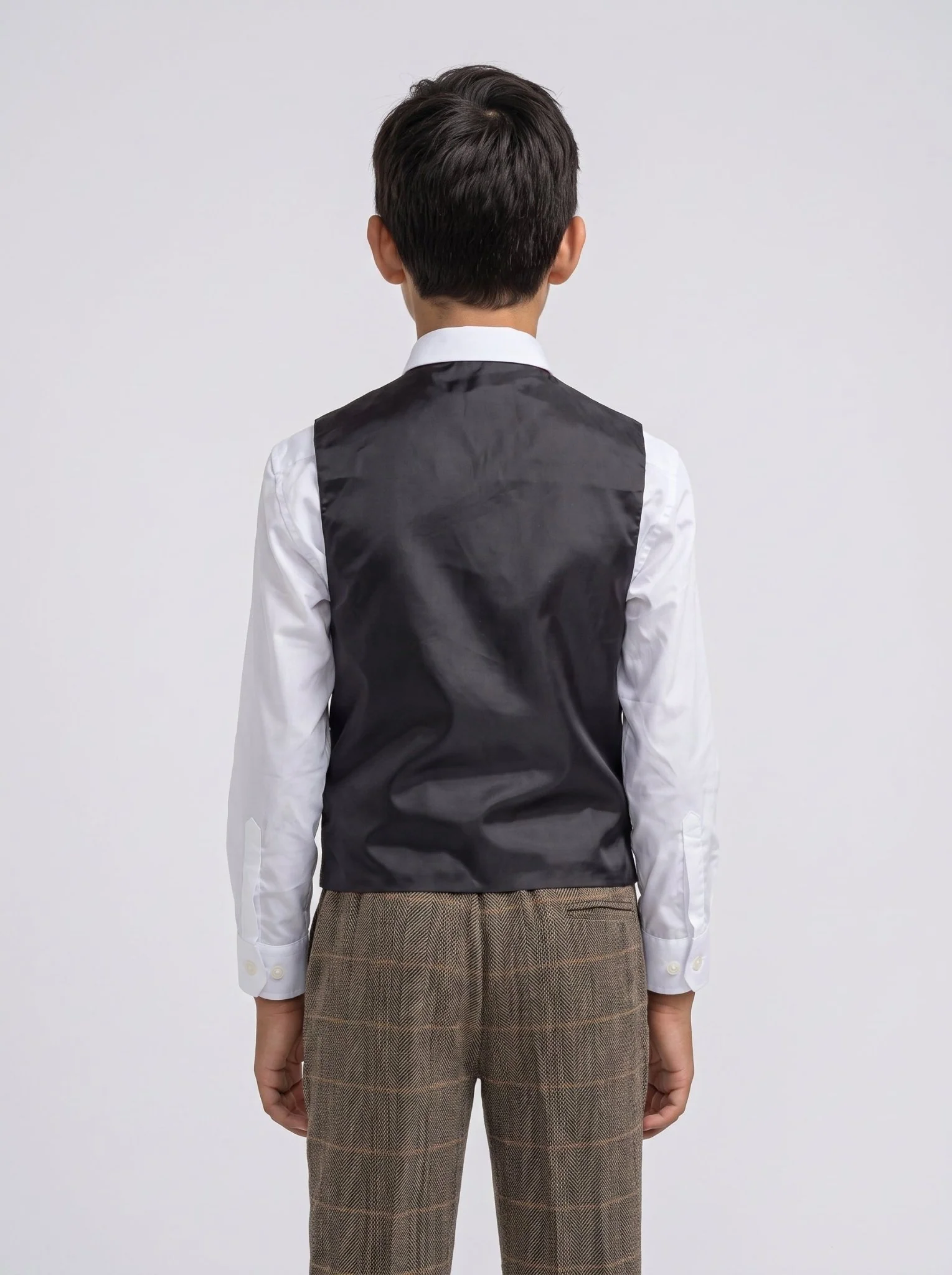 Boys Albert Brown Tweed Check Three Piece Suit - Image 3