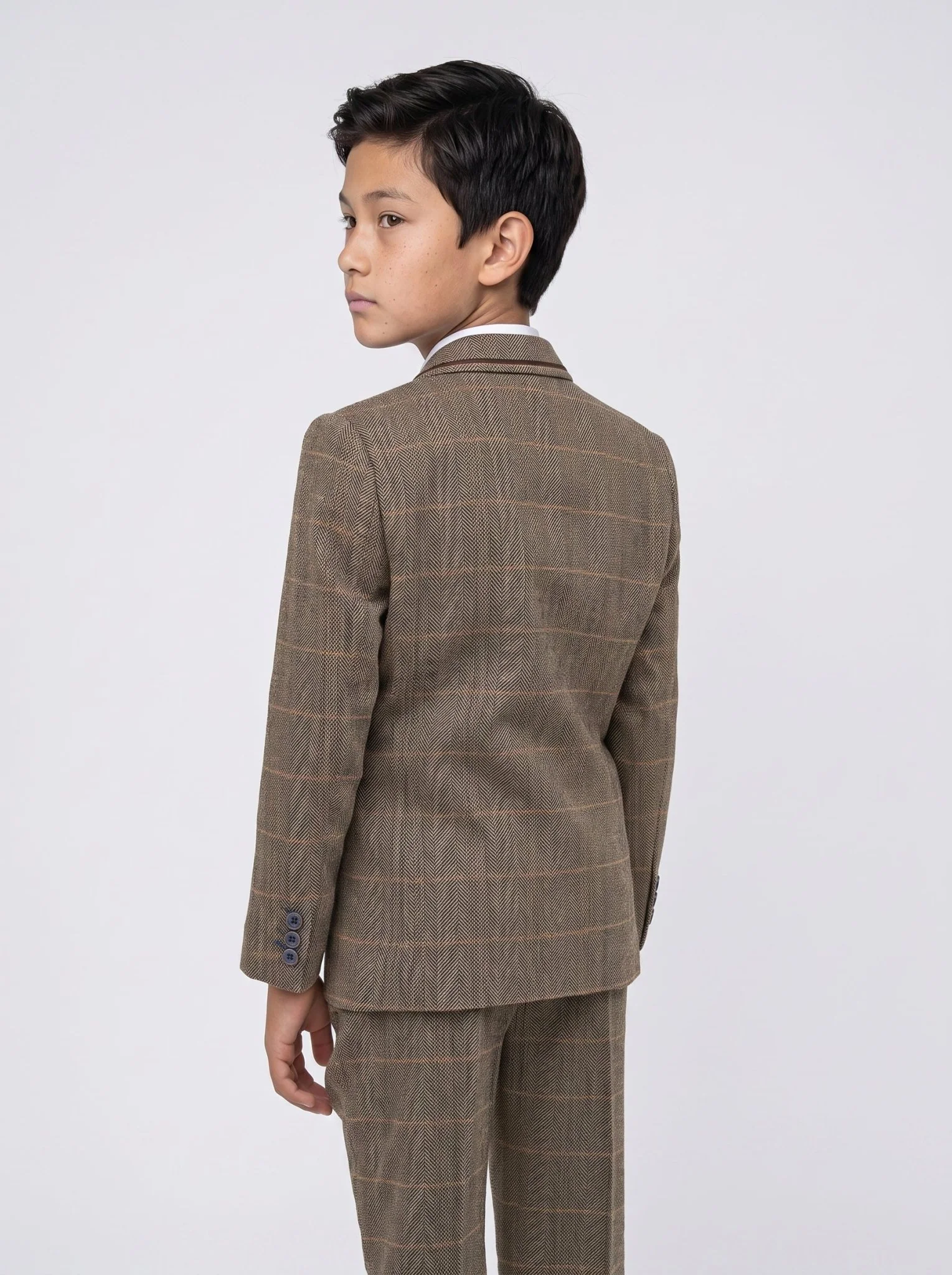 Boys Albert Brown Tweed Check Three Piece Suit - Image 4