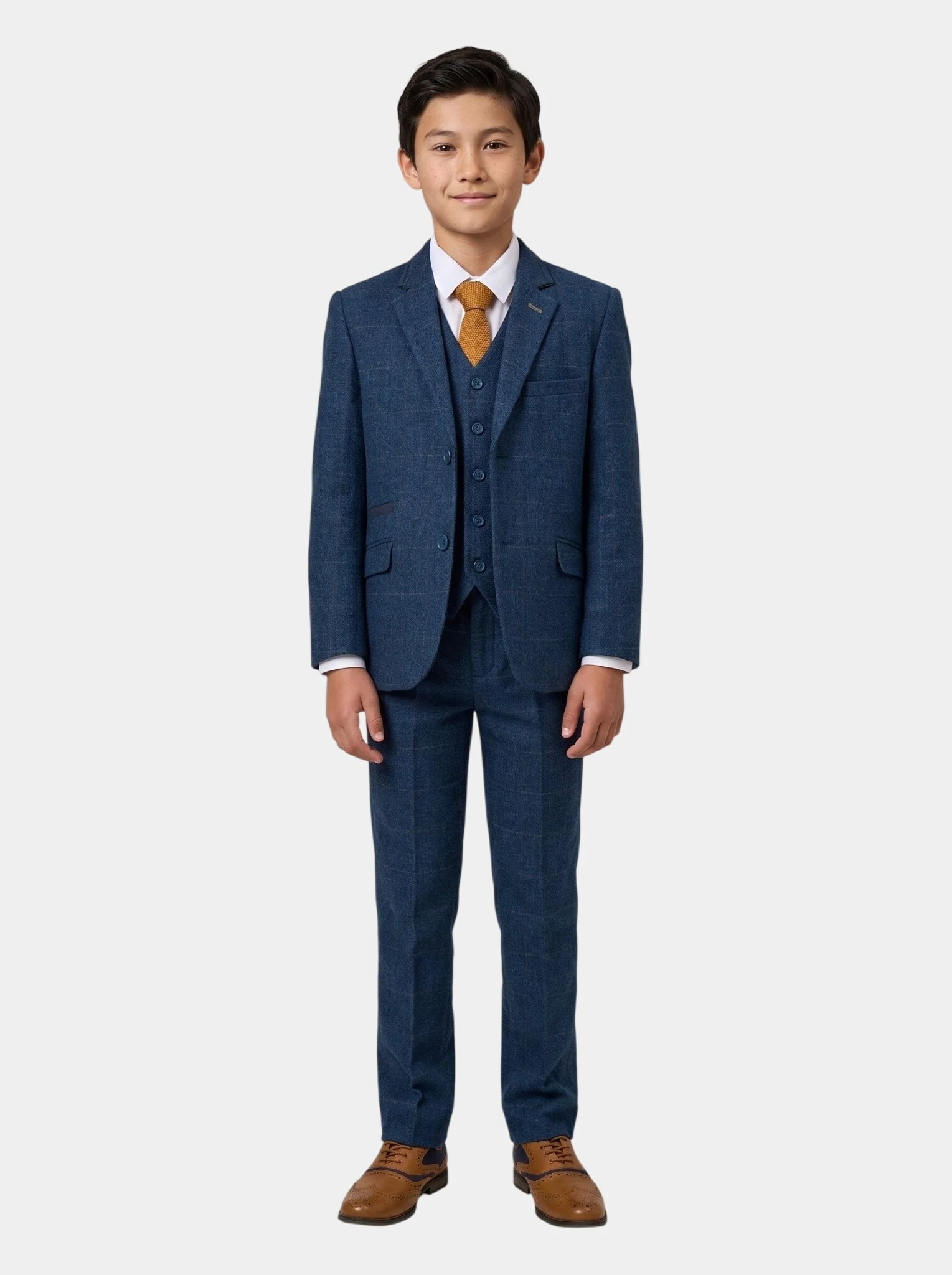 Boys Carnegi Navy Tweed Three Piece Suit