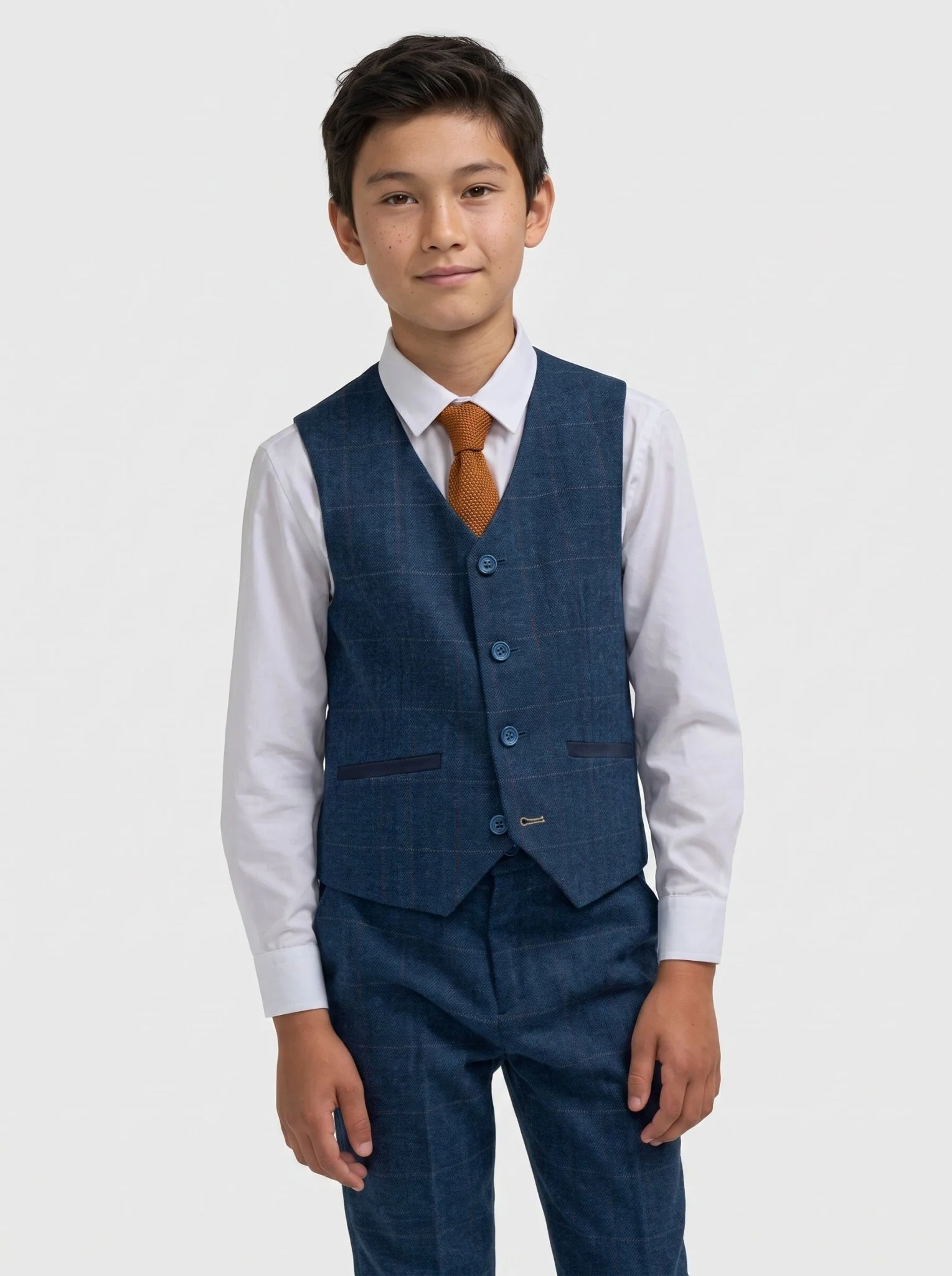 Boys Carnegi Navy Tweed Three Piece Suit - Image 2