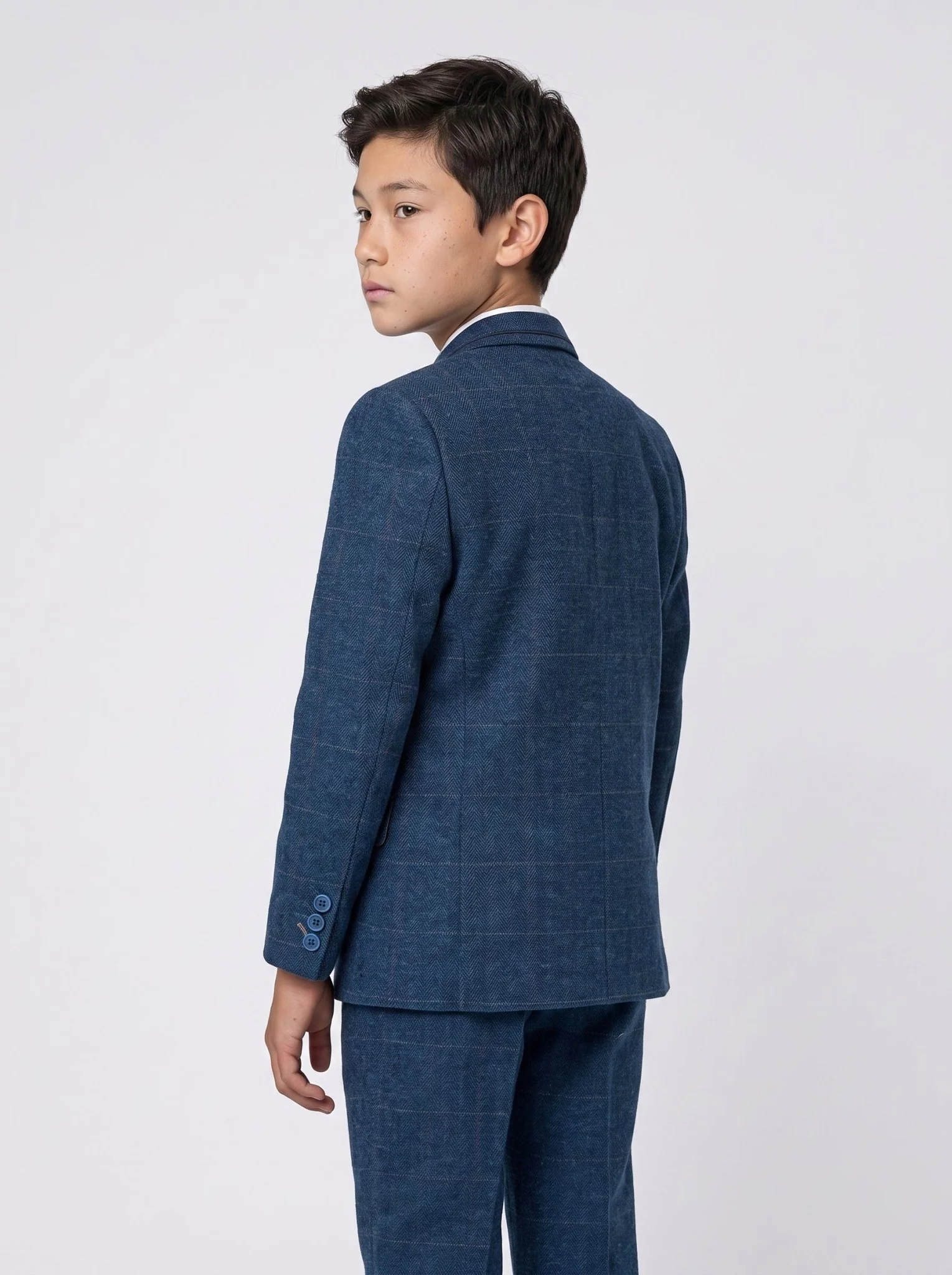 Boys Carnegi Navy Tweed Three Piece Suit - Image 4