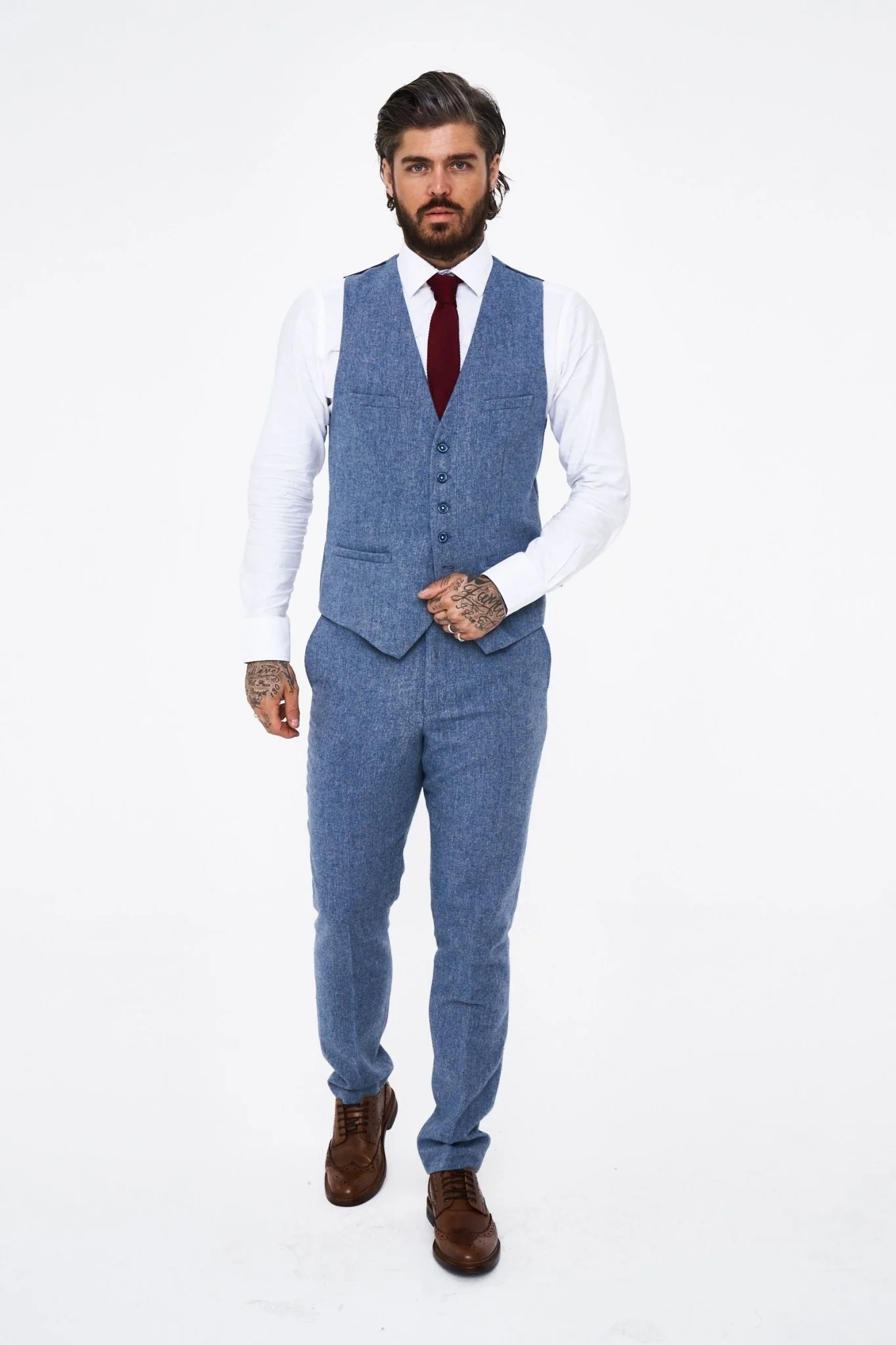 House of Cavani Wells Blue Tweed Slim Fit Suit - Image 2