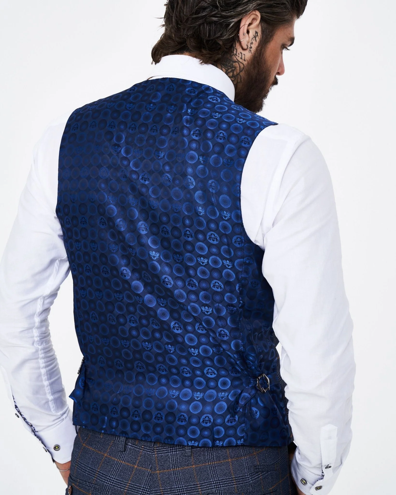 Jenson - Marine Check Suit With Double Breasted Waistcoat - Image 6