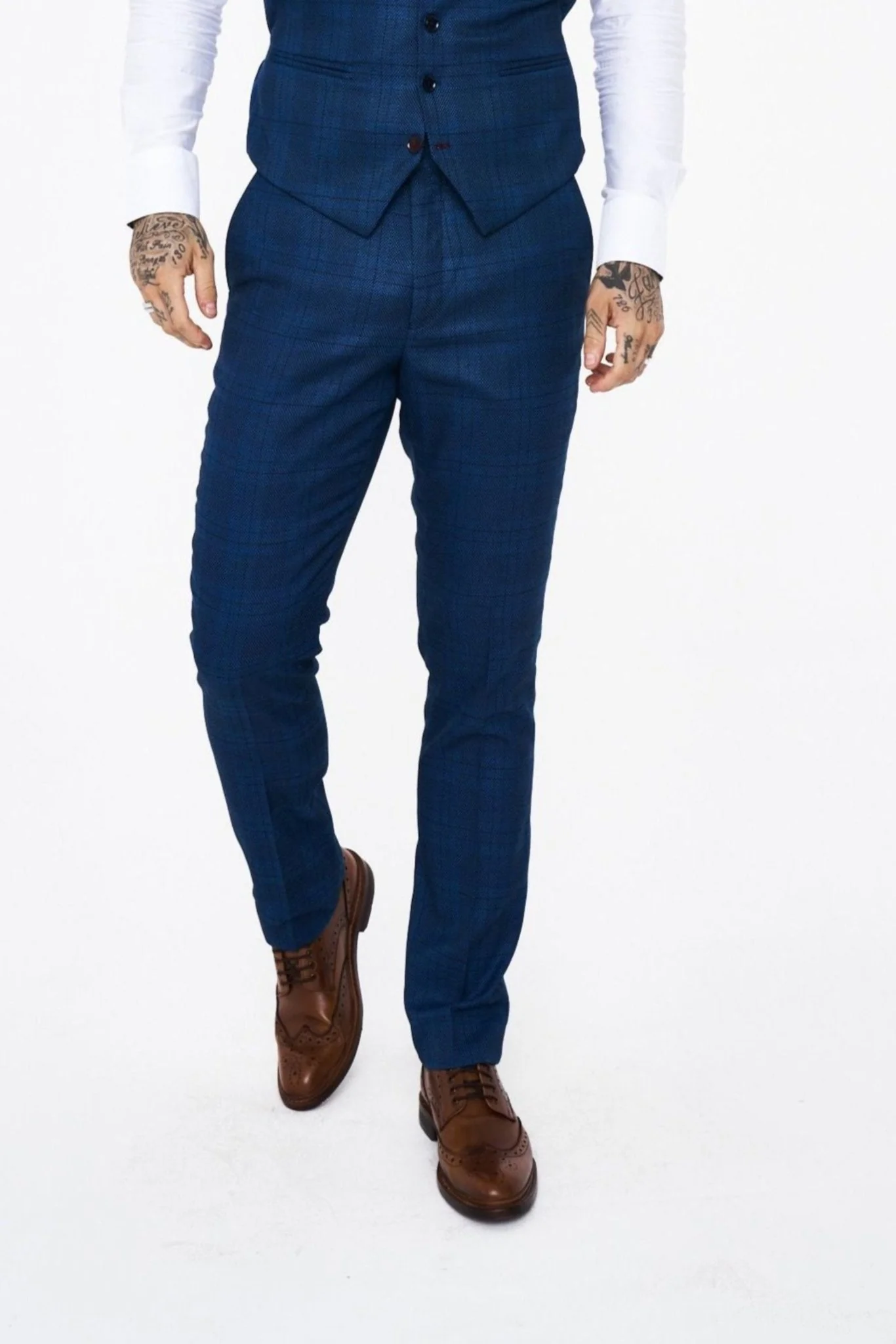 Marc Darcy Jerry Blue check Three Piece Suit - Image 3