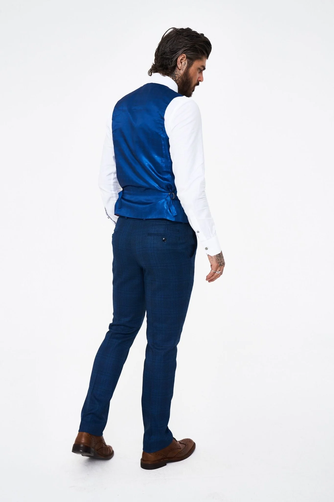 Marc Darcy Jerry Blue check Three Piece Suit - Image 4