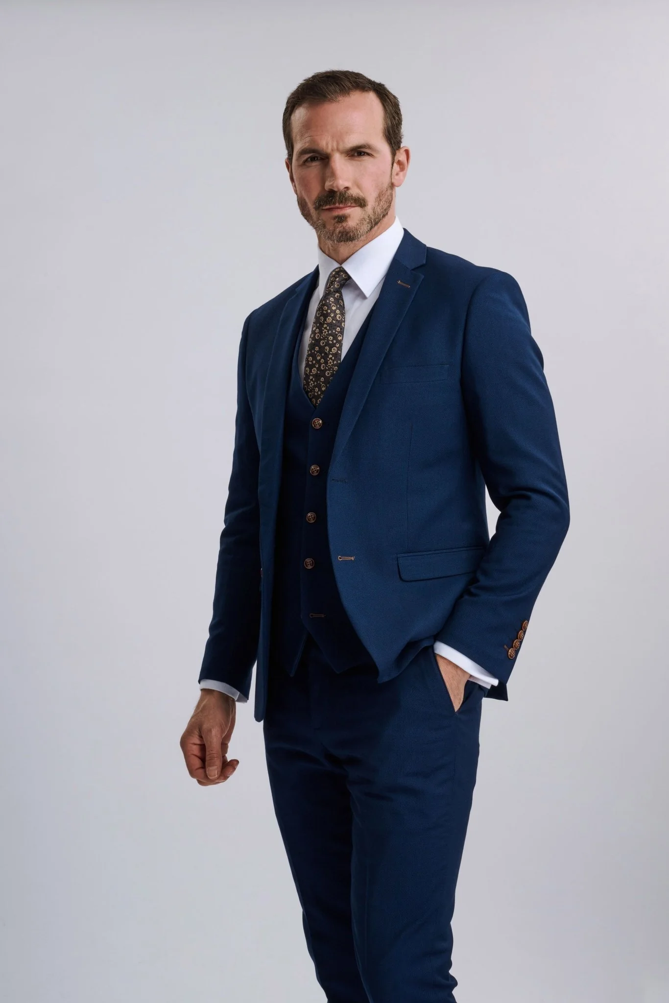 Mayfair Blue Textured Three Piece Suit - Image 2