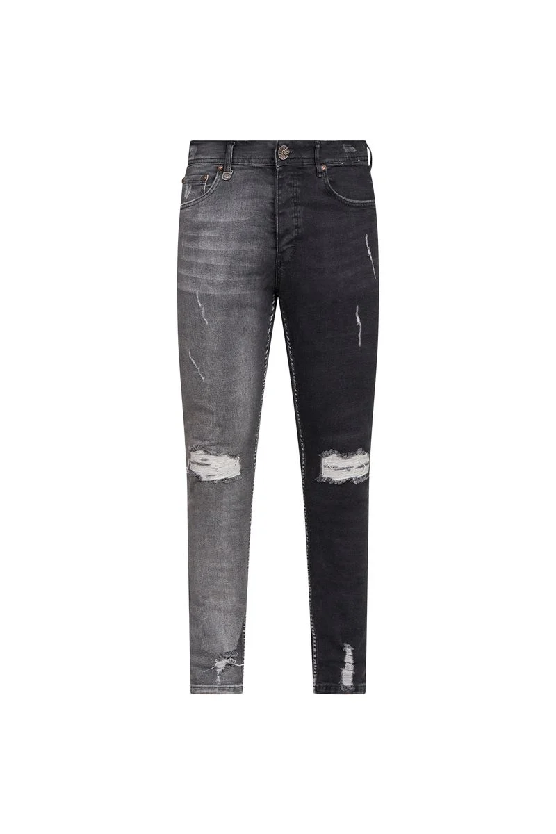 OVY Split-Tone Distressed Skinny Jeans – Grey / Black