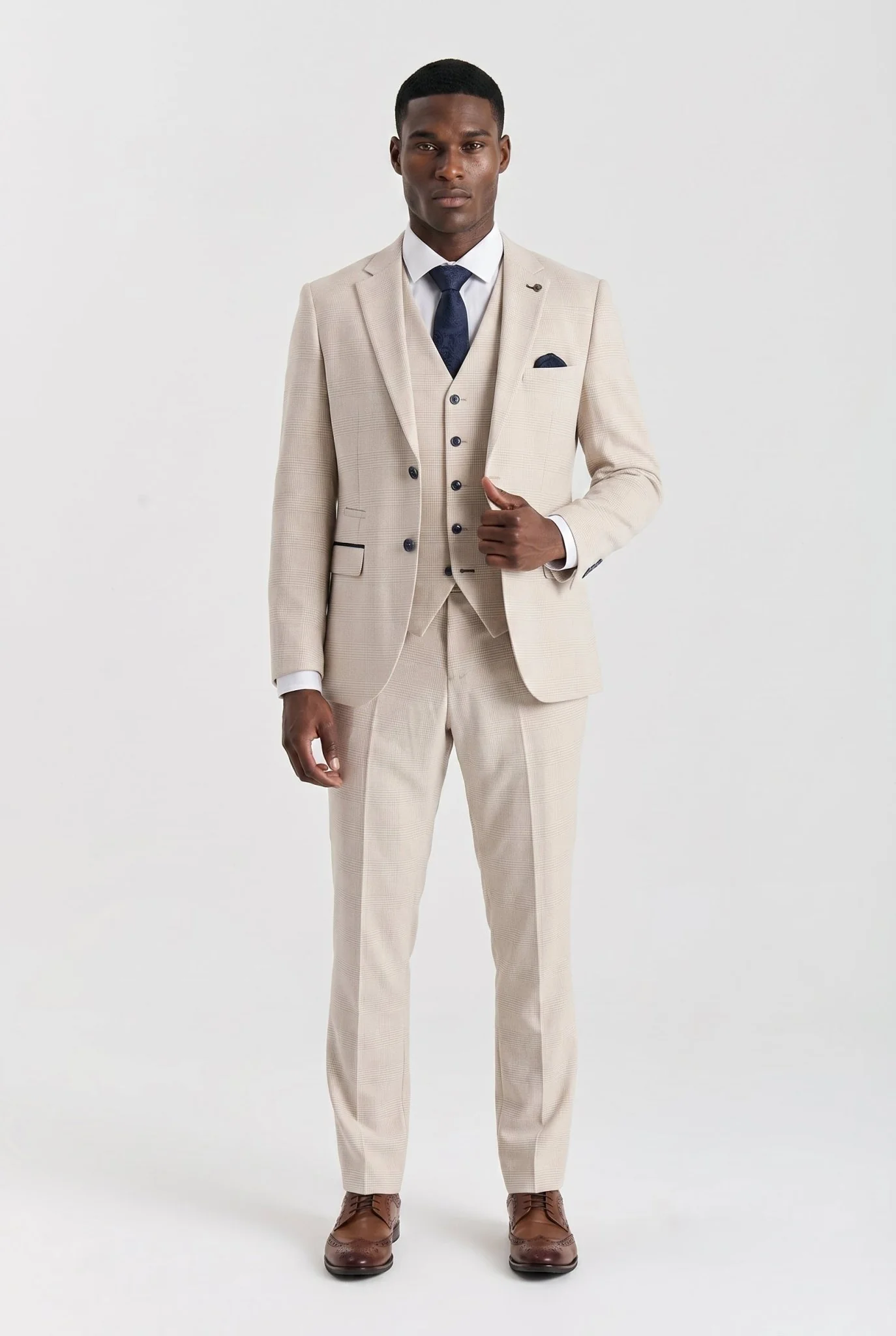 Regent Cream Check Three Piece Suit - Image 2