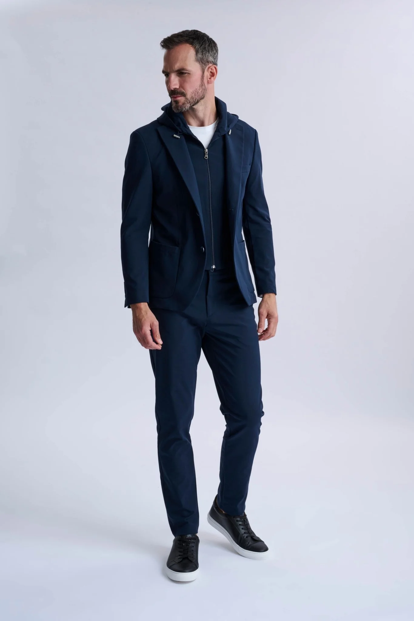 Rulli Navy 360 Stretch Technical Suit with Detachable Hood