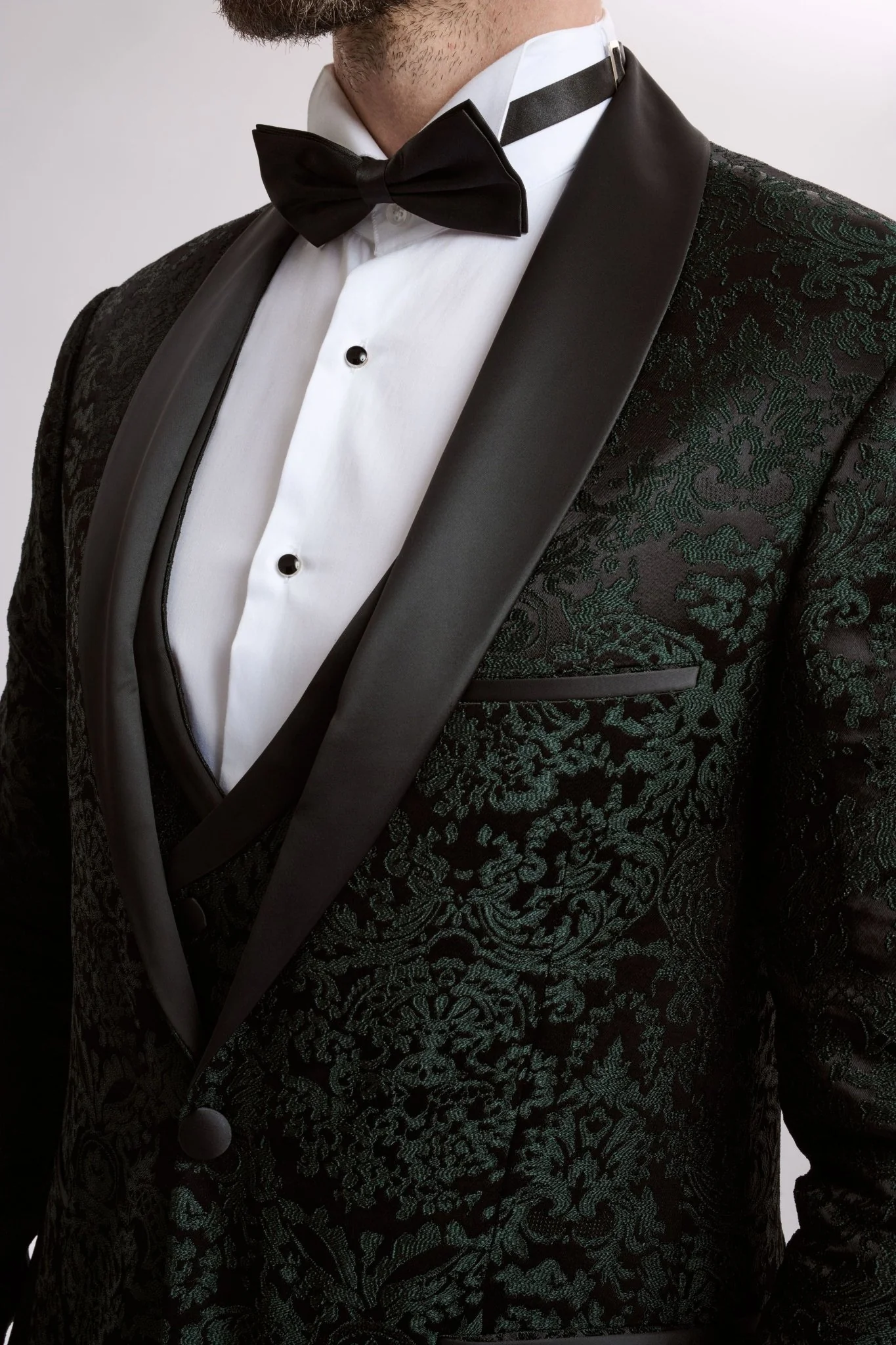 Santoro Milan's Paisley Three Piece  Brocade Olive Suit - Image 5
