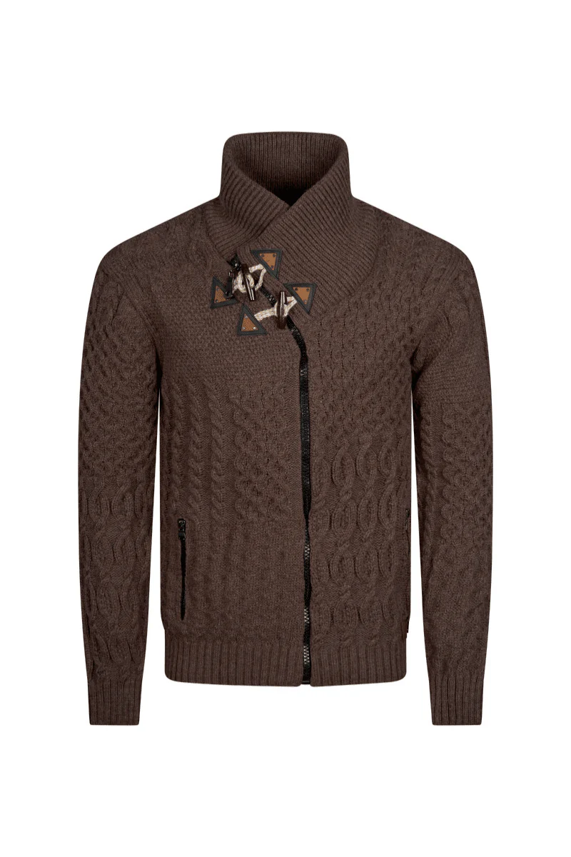 Torino Cross-Collar Knit Jacket - Espresso Brown