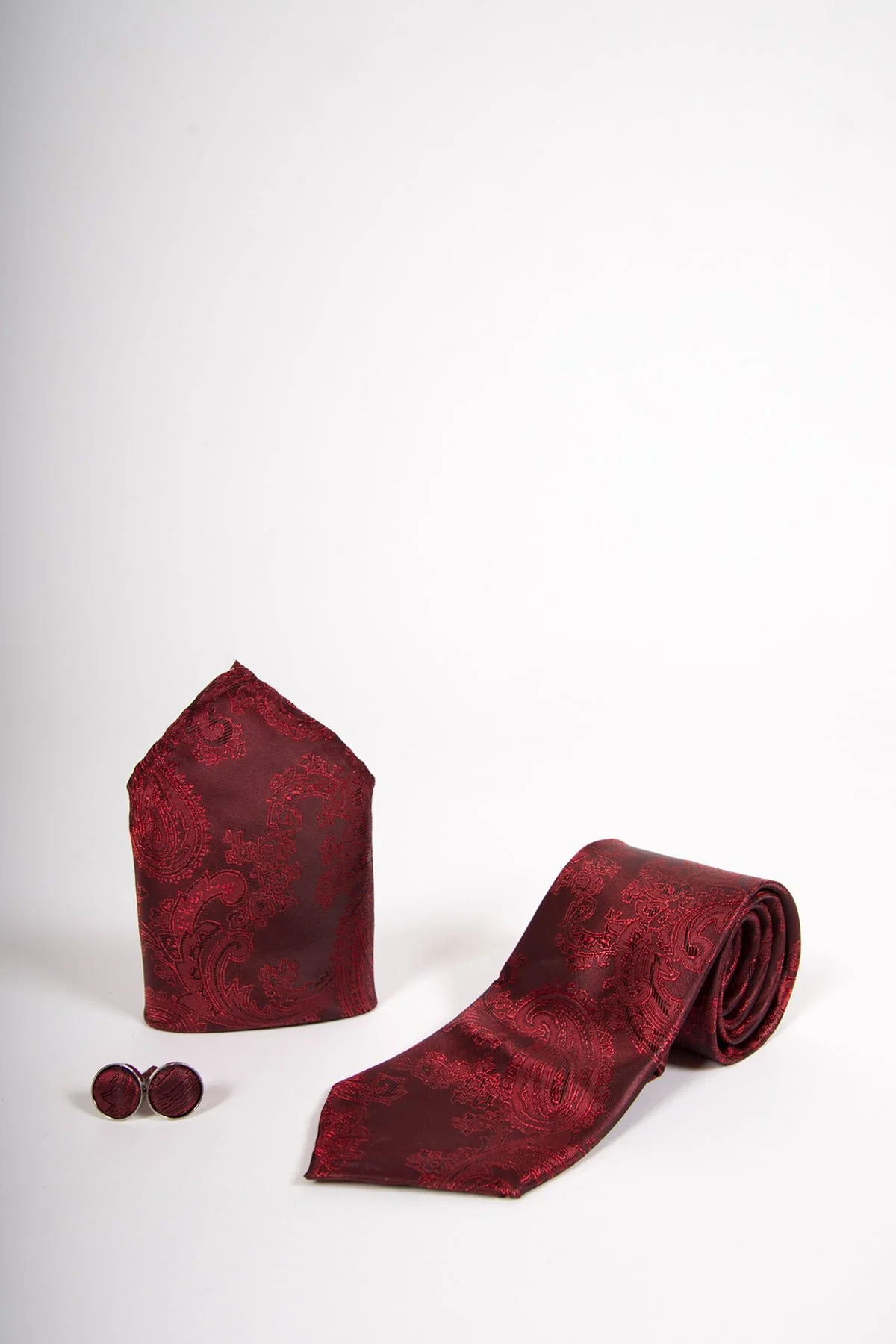 Wine Paisley Print Tie set- Tie, pock square, cufflinks.